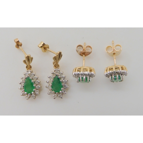 655 - TWO PAIRS OF EMERALD AND DIAMOND EARRINGS