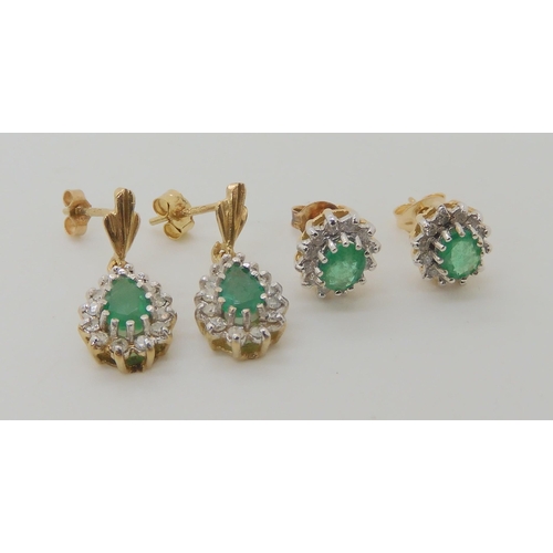 655 - TWO PAIRS OF EMERALD AND DIAMOND EARRINGS