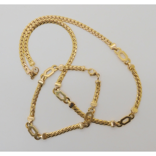 665 - A 9CT GOLD FANCY NECK CHAIN AND MATCHING BRACELET