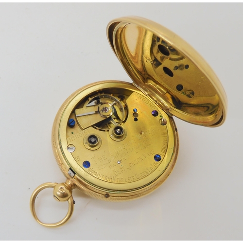 682 - AN 18CT GOLD J.W.BENSON OPEN FACE POCKET WATCH