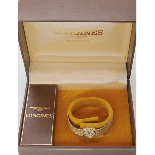 708 - A 9CT GOLD LADIES LONGINES WRIST WATCH