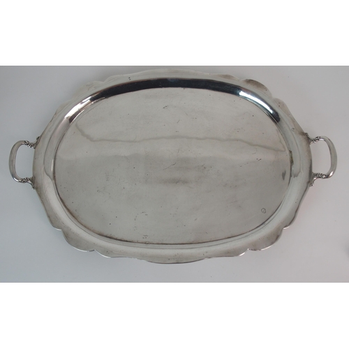 729 - A MEXICAN SILVER TWIN HANDLED SERVING TRAY