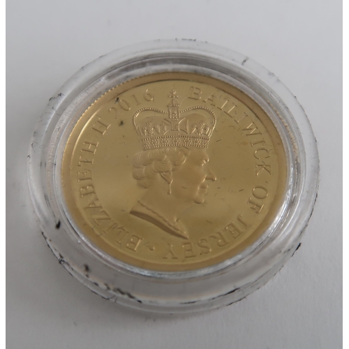 757 - A CASED QUEEN ELIZABETH II 90TH BIRTHDAY JERSEY GOLD PROOF ONE POUND COIN 2016