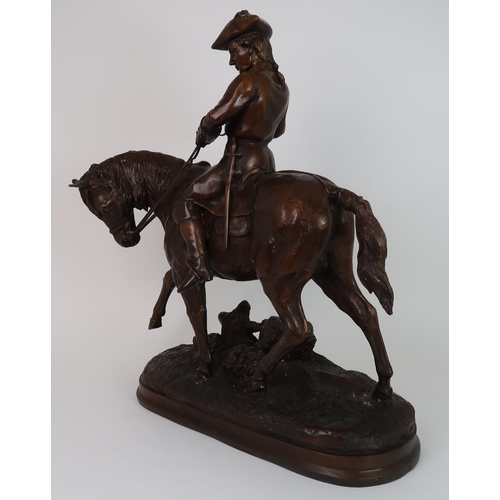 249 - A BRONZE OF A MAN IN TRICORN HAT  UPON A HORSE