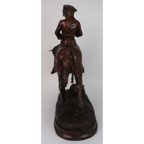 249 - A BRONZE OF A MAN IN TRICORN HAT  UPON A HORSE