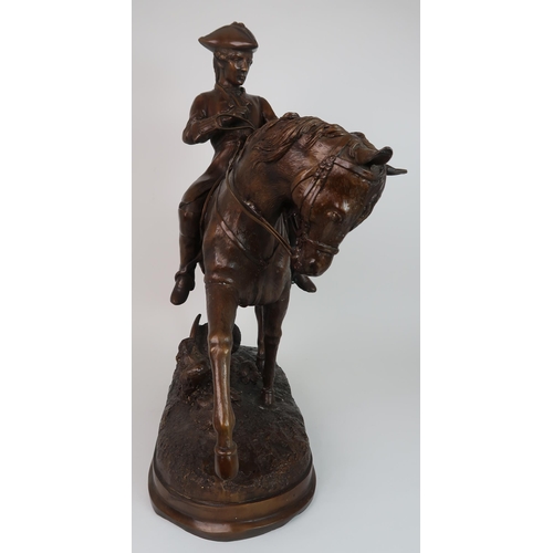 249 - A BRONZE OF A MAN IN TRICORN HAT  UPON A HORSE