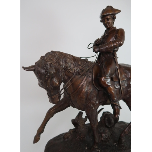 249 - A BRONZE OF A MAN IN TRICORN HAT  UPON A HORSE