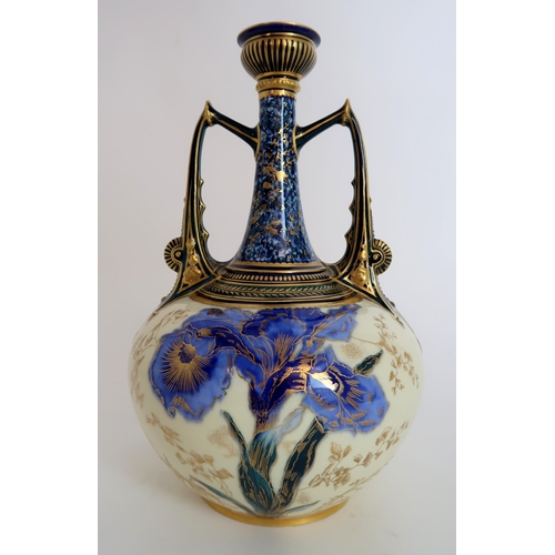 252 - A ROYAL CROWN DERBY PORCELAIN TWO HANDLED VASE