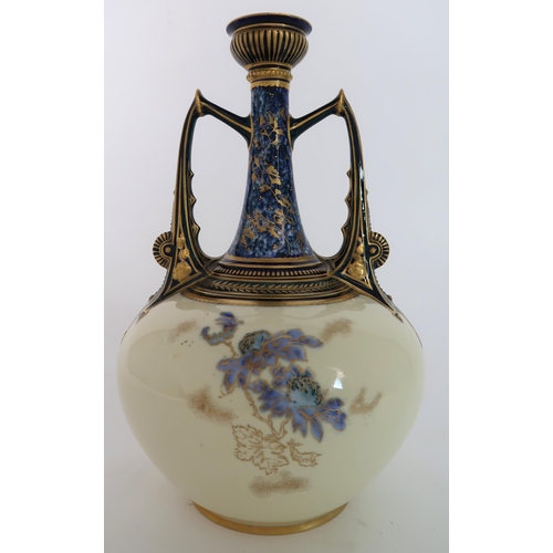 252 - A ROYAL CROWN DERBY PORCELAIN TWO HANDLED VASE