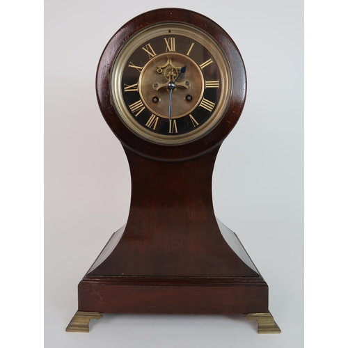 254 - A 19TH CENTURY MAHOGANY DRUM HEAD TWO TRAIN MANTEL CLOCK