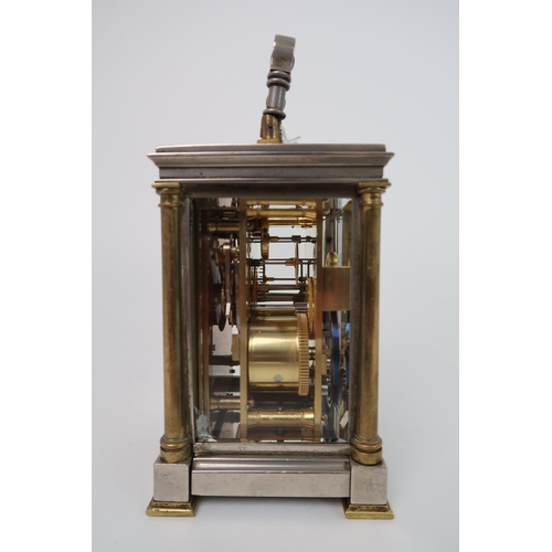 257 - A SILVER PLATE AND BRASS REPEATER CARRIAGE CLOCK