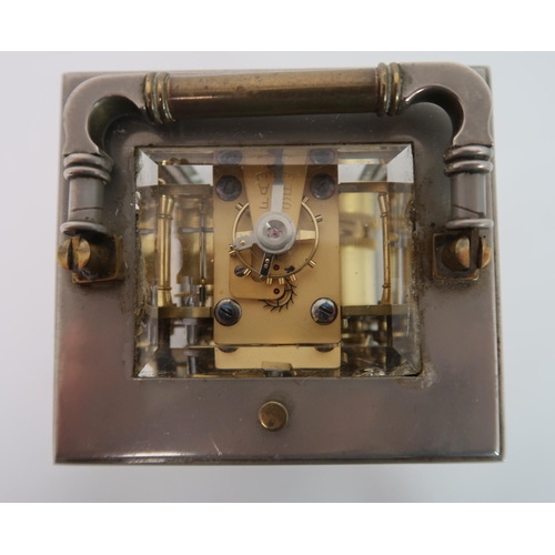 257 - A SILVER PLATE AND BRASS REPEATER CARRIAGE CLOCK