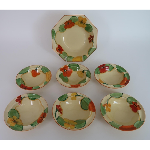 275 - A CLARICE CLIFF BIZARRE NASTURTIUM DESSERT SET