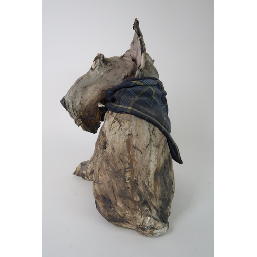 290 - OLIVIA BROWN - A CERAMIC SCULPTURE OF A TERRIER CROSS