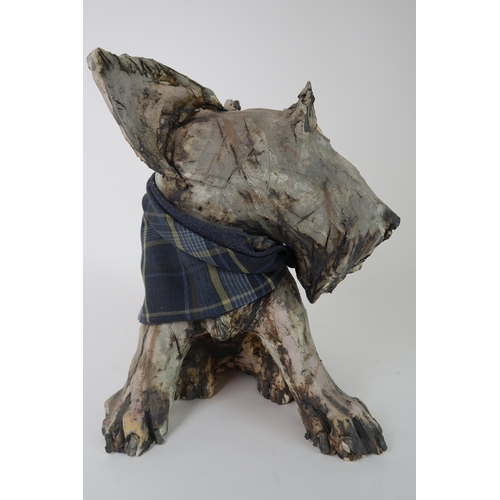 290 - OLIVIA BROWN - A CERAMIC SCULPTURE OF A TERRIER CROSS