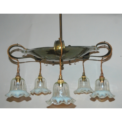 317 - A BRASS ARTS AND CRAFTS CEILING LIGHT
