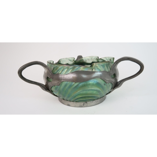 320 - AN ART NOUVEAU KRALIC IRIDESCENT GREEN GLASS BOWL