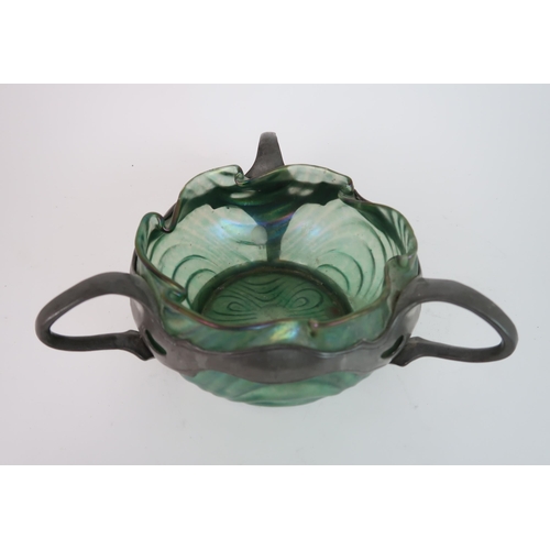 320 - AN ART NOUVEAU KRALIC IRIDESCENT GREEN GLASS BOWL