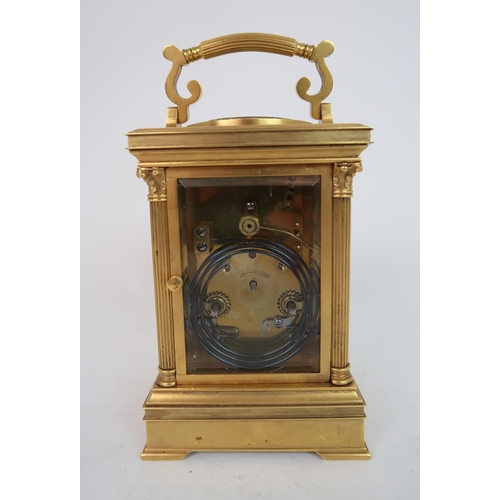 321 - A FRENCH GILDED METAL AND PASTE SET REPEATER CARRIAGE CLOCK