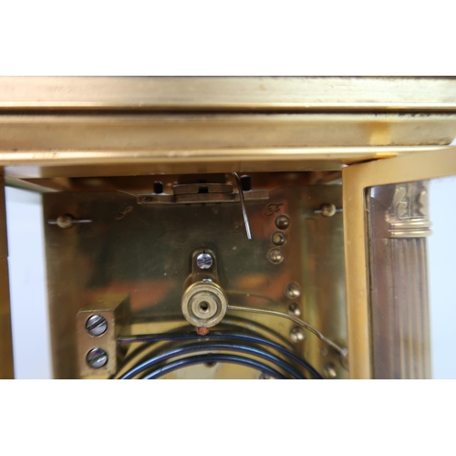 321 - A FRENCH GILDED METAL AND PASTE SET REPEATER CARRIAGE CLOCK