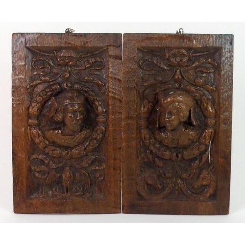 377 - A PAIR OF CARVED OAK ROMANYE PANELS