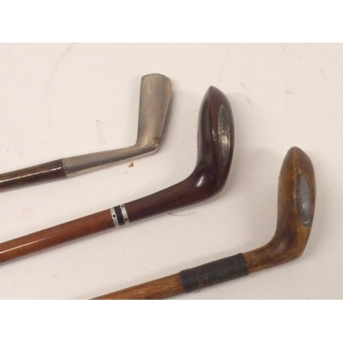 447 - THREE VARIOUS GOLF WALKING STICK