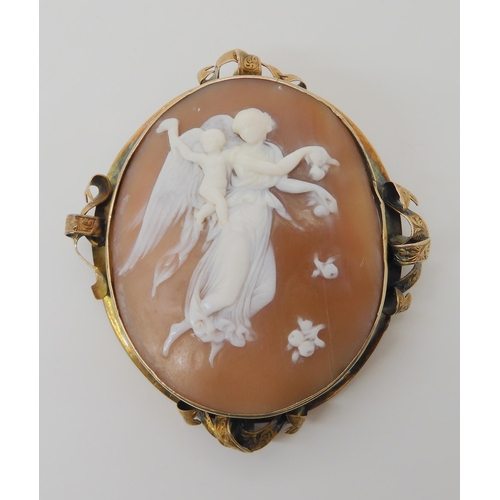 509 - A YELLOW METAL MOUNTED LARGE SHELL CAMEO