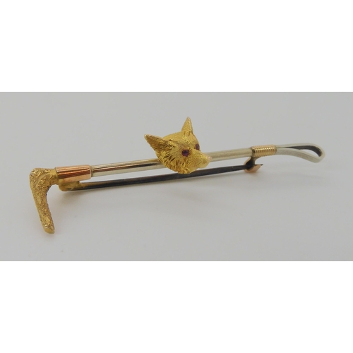 511 - A FOX AND CROP BROOCH WITH RUBY EYES