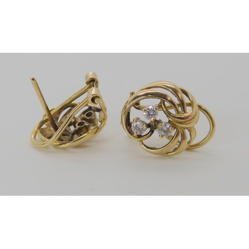 519 - A PAIR OF 9CT GOLD AND DIAMOND EARRINGS