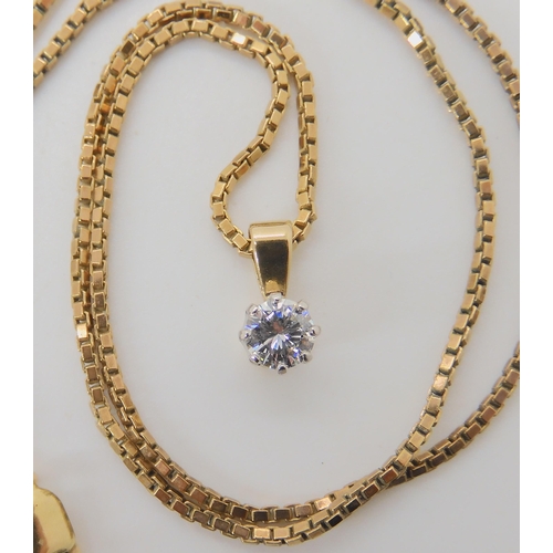 538 - A 0.40CT DIAMOND PENDANT ON A 9CT GOLD BOX CHAIN