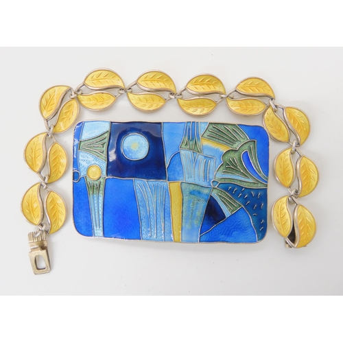 544 - A DAVID ANDERSEN SILVER AND ENAMEL BROOCH 'SPRING' COLOURWAY