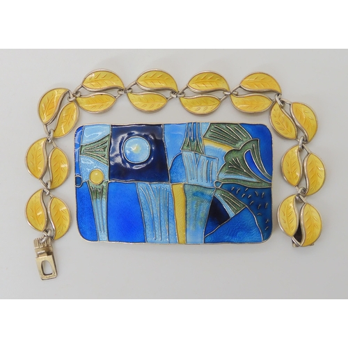 544 - A DAVID ANDERSEN SILVER AND ENAMEL BROOCH 'SPRING' COLOURWAY