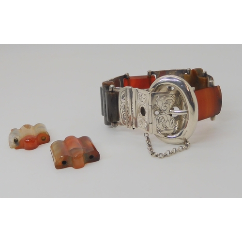 546 - A SCOTISH AGATE BRACELET WITH BUCKLE SHAPED CLASP