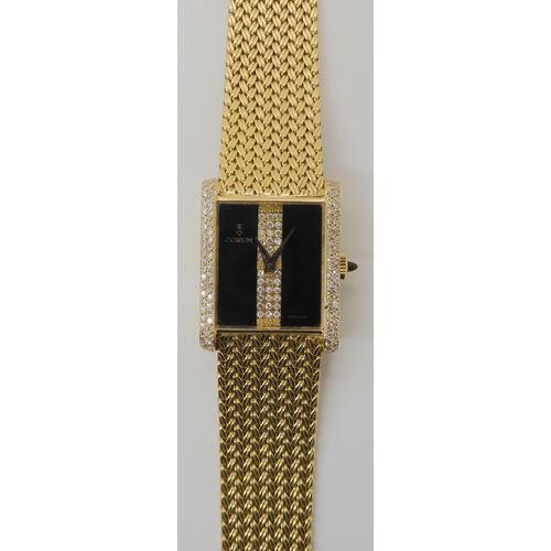 668 - AN 18CT GOLD  ONYX AND DIAMOND CORUM WRISTWATCH