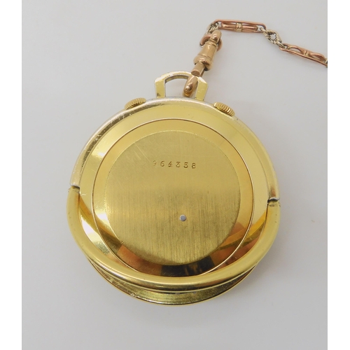 675 - A GOLD PLATED METAL JAEGER LE COULTRE POCKET WATCH WITH ALARM