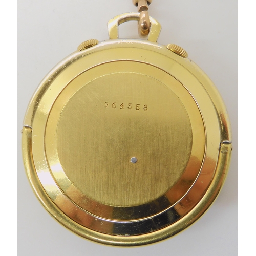 675 - A GOLD PLATED METAL JAEGER LE COULTRE POCKET WATCH WITH ALARM