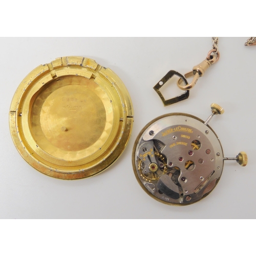 675 - A GOLD PLATED METAL JAEGER LE COULTRE POCKET WATCH WITH ALARM