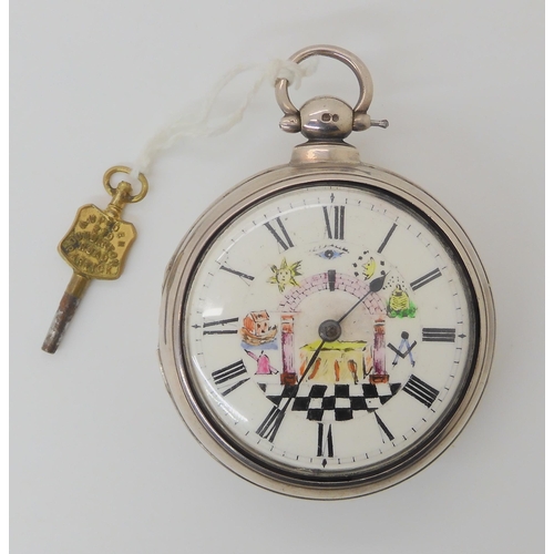 686 - A SILVER CASED MASONIC PAIR CASED POCKET WATCH