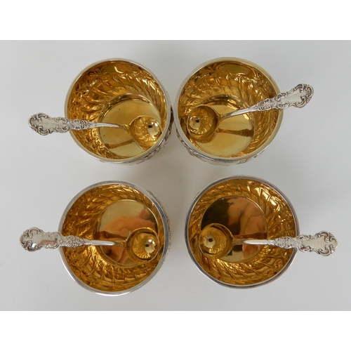 696 - A CASED SET OF FOUR SILVER SALTS