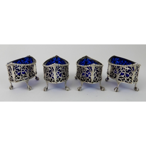 701 - A CASED SET OF FOUR SILVER SALTS WITH SERVERS