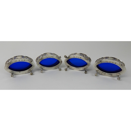 701 - A CASED SET OF FOUR SILVER SALTS WITH SERVERS