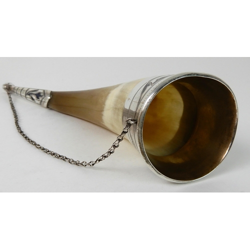 719 - A CONTINENTAL WHITE METAL MOUNTED HORN VESSEL