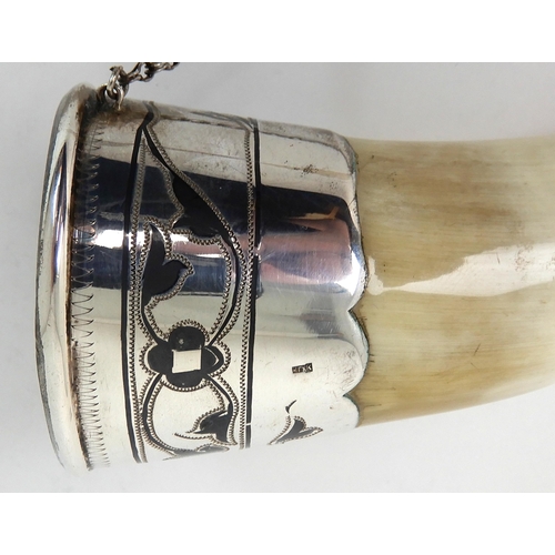 719 - A CONTINENTAL WHITE METAL MOUNTED HORN VESSEL