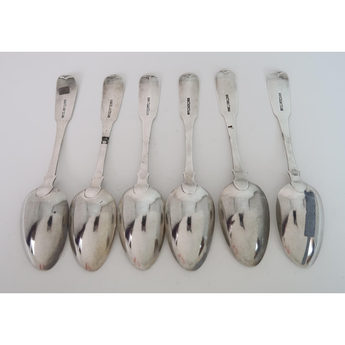 758 - A SET OF SIX PERTH SILVER FIDDLE PATTERN TABLE SPOONS