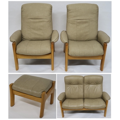 131 - AN EKORNESS STRESSLESS BEIGE LEATHER FOUR PIECE SUITE