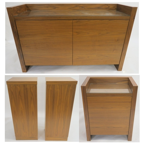 134 - A MODERN WALNUT VENEER SIDEBOARD WITH TWO DOORS