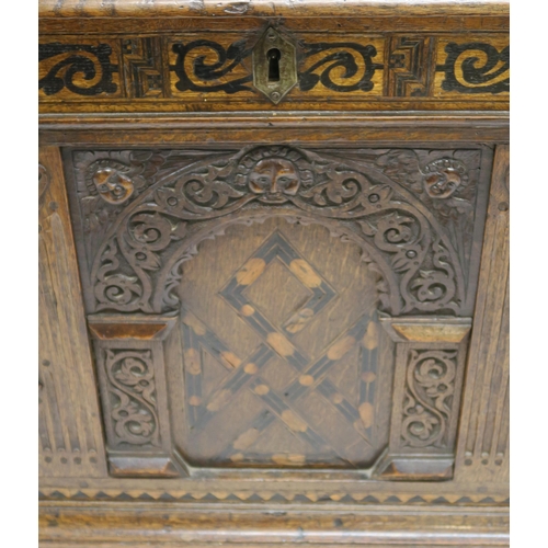 2 - AN OAK AND MARQUETRY COFFER