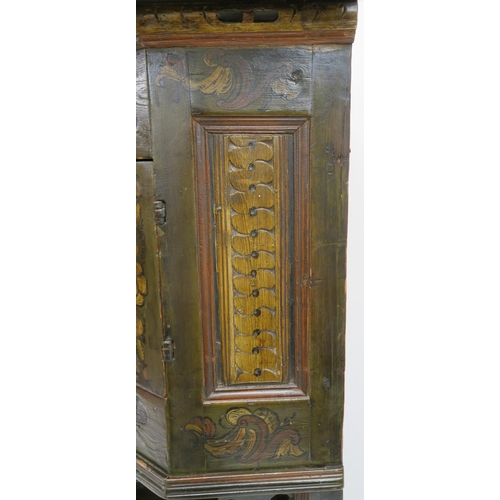 57 - A CONTINENTAL PAINTED PINE CORNER CUPBOARD