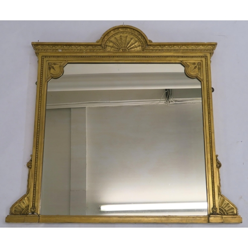 63 - A 19TH CENTURY GILTWOOD AND GESSO OVERMANTLE MIRROR