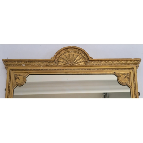 63 - A 19TH CENTURY GILTWOOD AND GESSO OVERMANTLE MIRROR